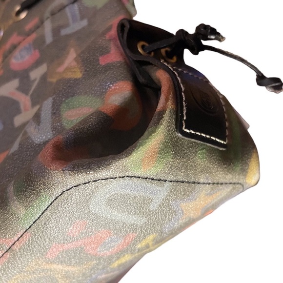 EUC VINTAGE Y2K Dooney & Bourke Black Mini Tassels Graffiti Bag Rainbow Zipper - Picture 9 of 12